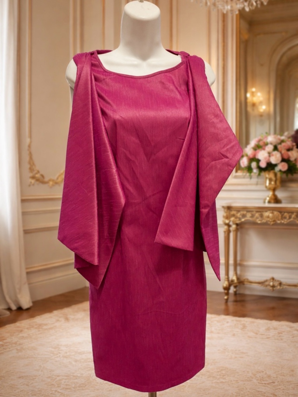 Samuel Dong pink Dress with Draped Shoulder Panels size small